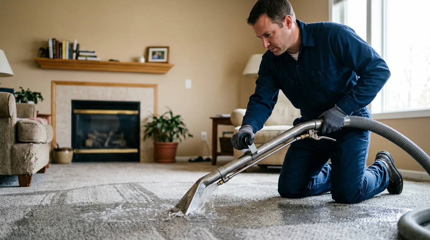 Water damage restoration technician working near Wolcottville, IN
